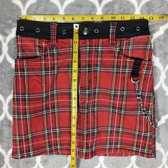 Royal Bones Skirt Womens Small Red Plaid Punk Chain Mini Grunge Gothic Plaid - Picture 4 of 8